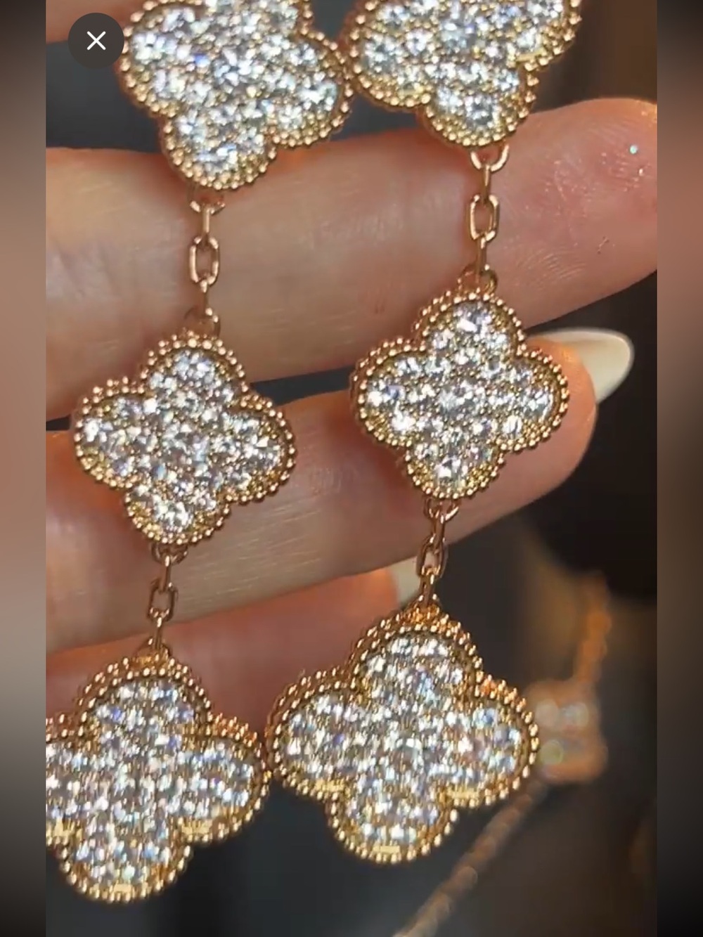 Gold-Tone Crystal Clover Drop Earrings - Sparkling White Crystals